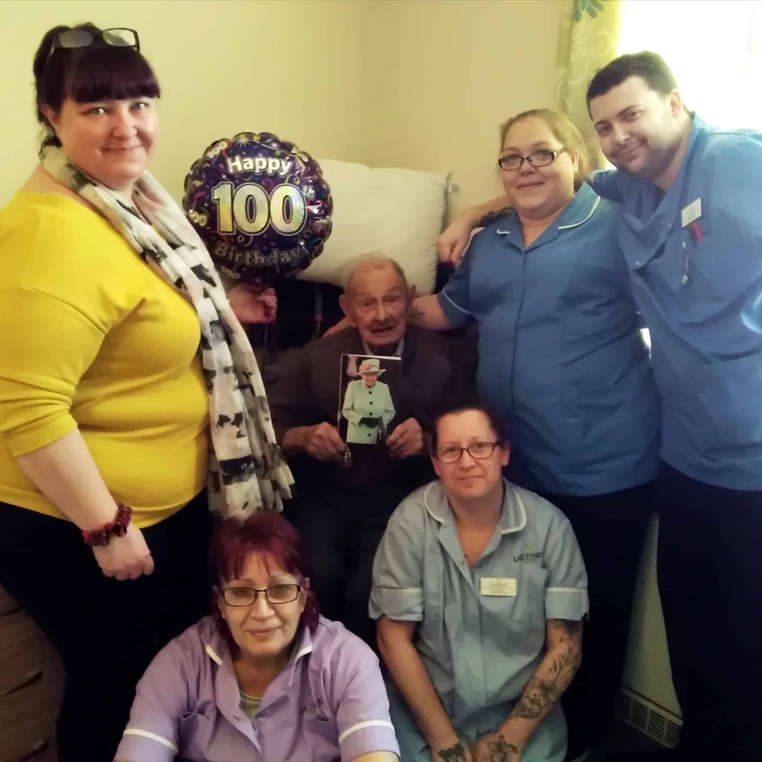 Cameron House Care Home resident Bill Fredrick celebrates his 100th birthday with telegram from Her Majesty the Queen.