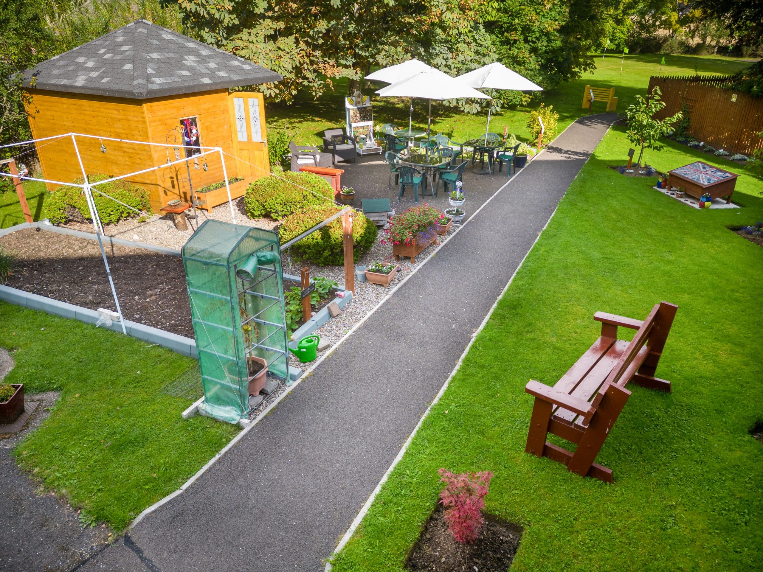 Raised planters in the Platinum Jubilee Garden at Muirton House Care Home.