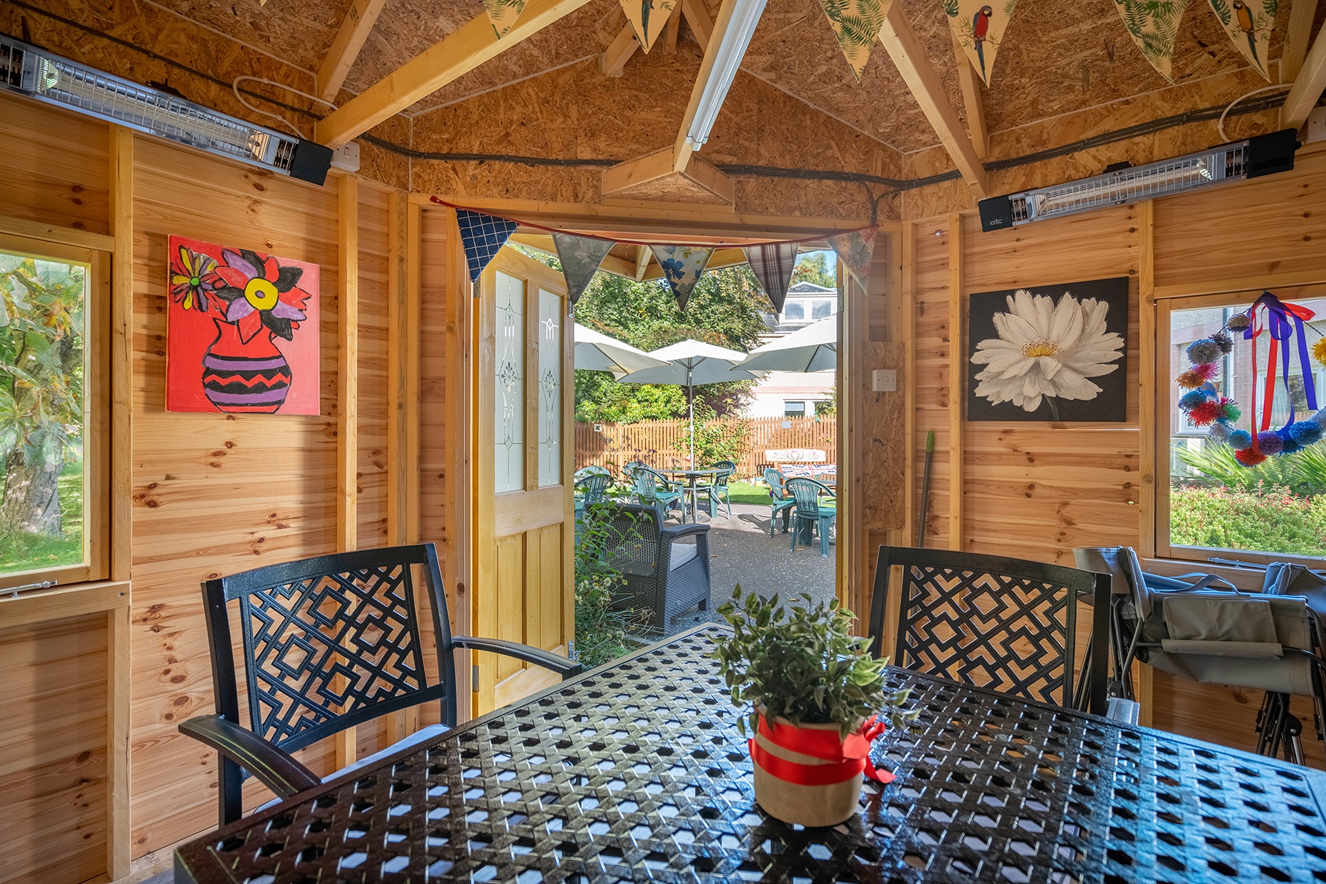 The summer house/outdoor activity room at Muirton House Care Home.