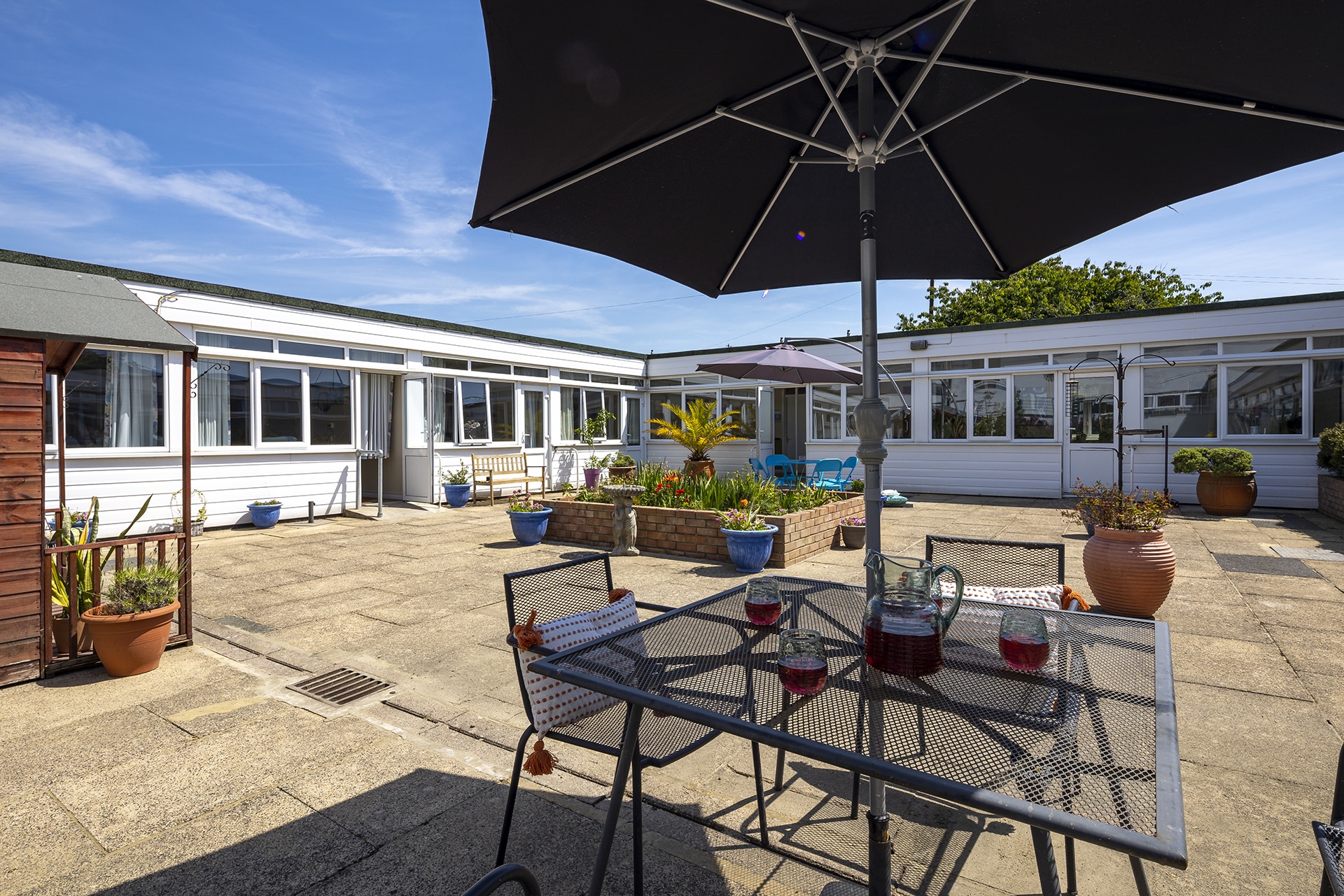 Courtyard area at Cavell House Care Home in Shoreham-by-Sea.