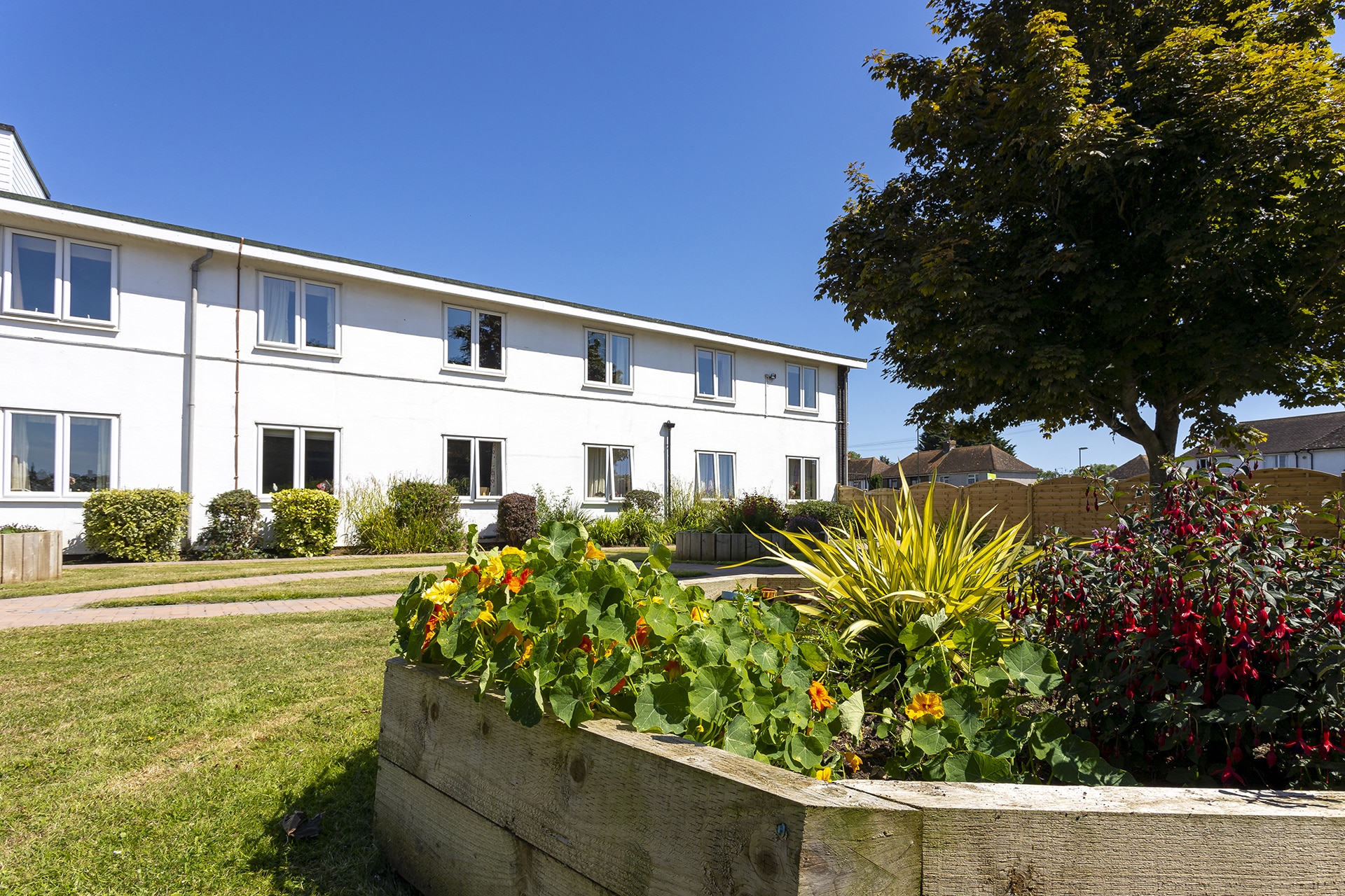 Front garden at Cavell House Care Home in Shoreham-by-Sea.