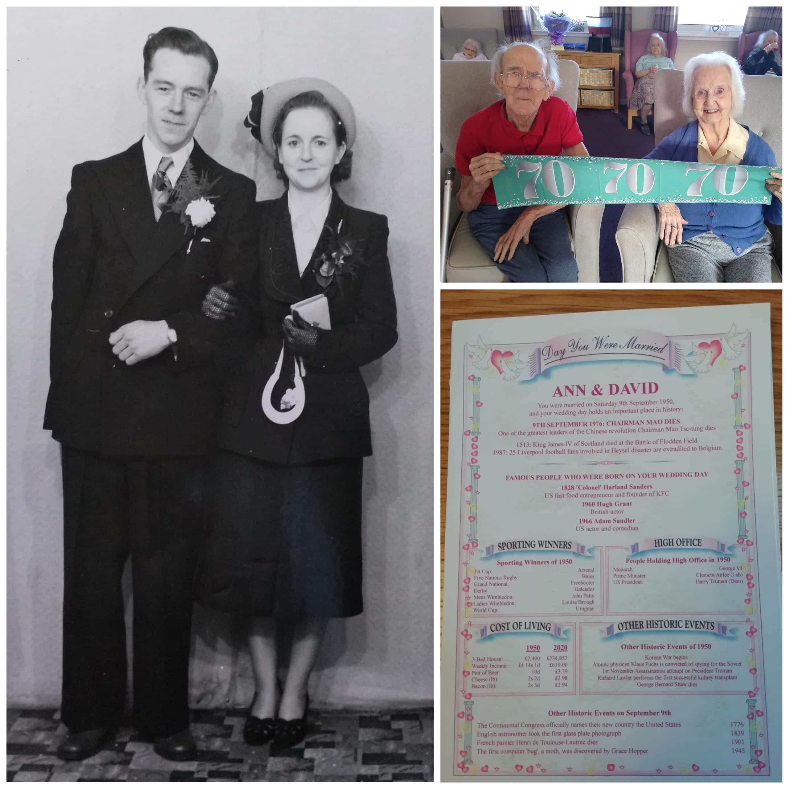 David and Anne Taylor, residents of Kingsgate Care Home in East Kilbride, celebrate their 70th wedding anniversary.