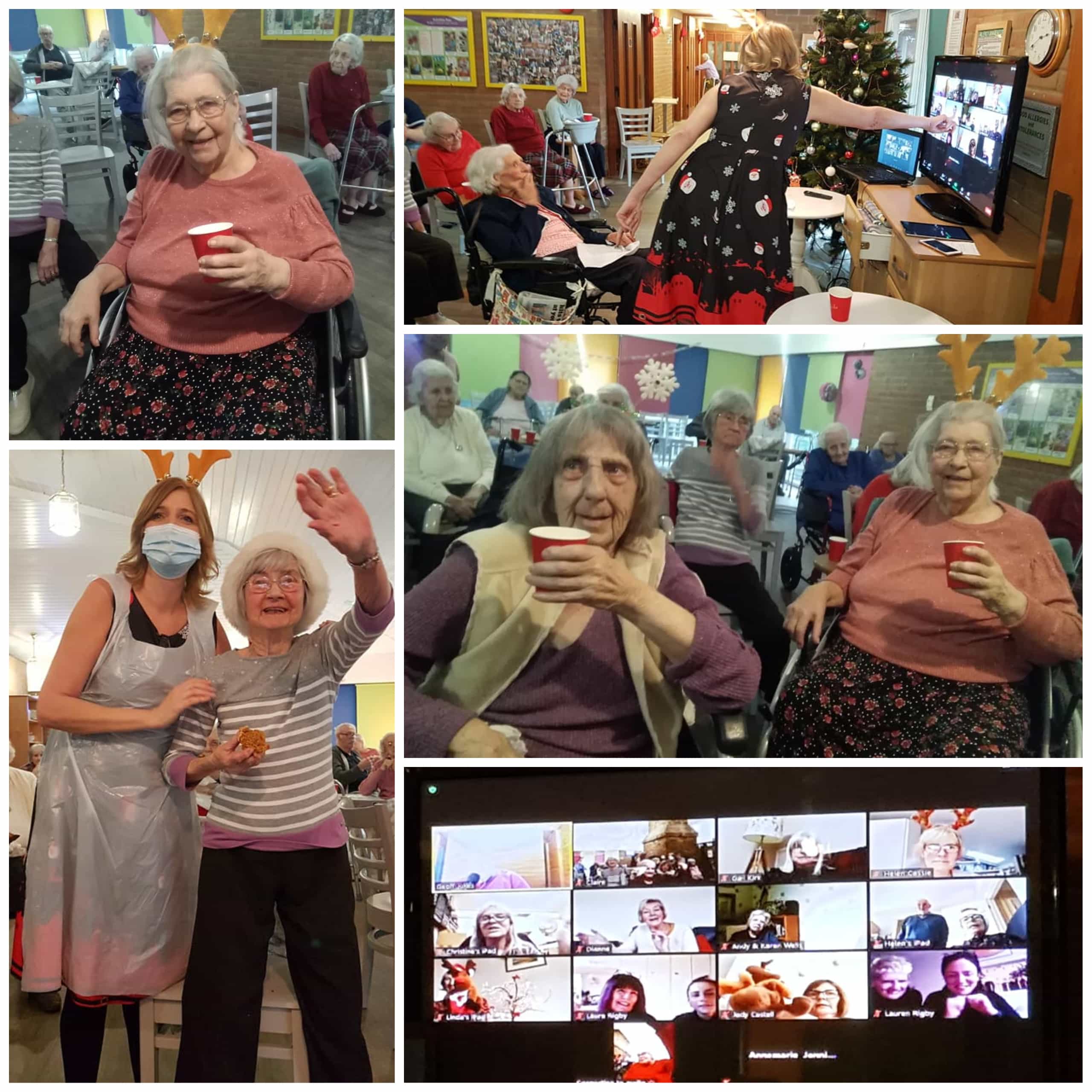 The Badgers Wood Care Home residents enjoying their virtual Christmas party.