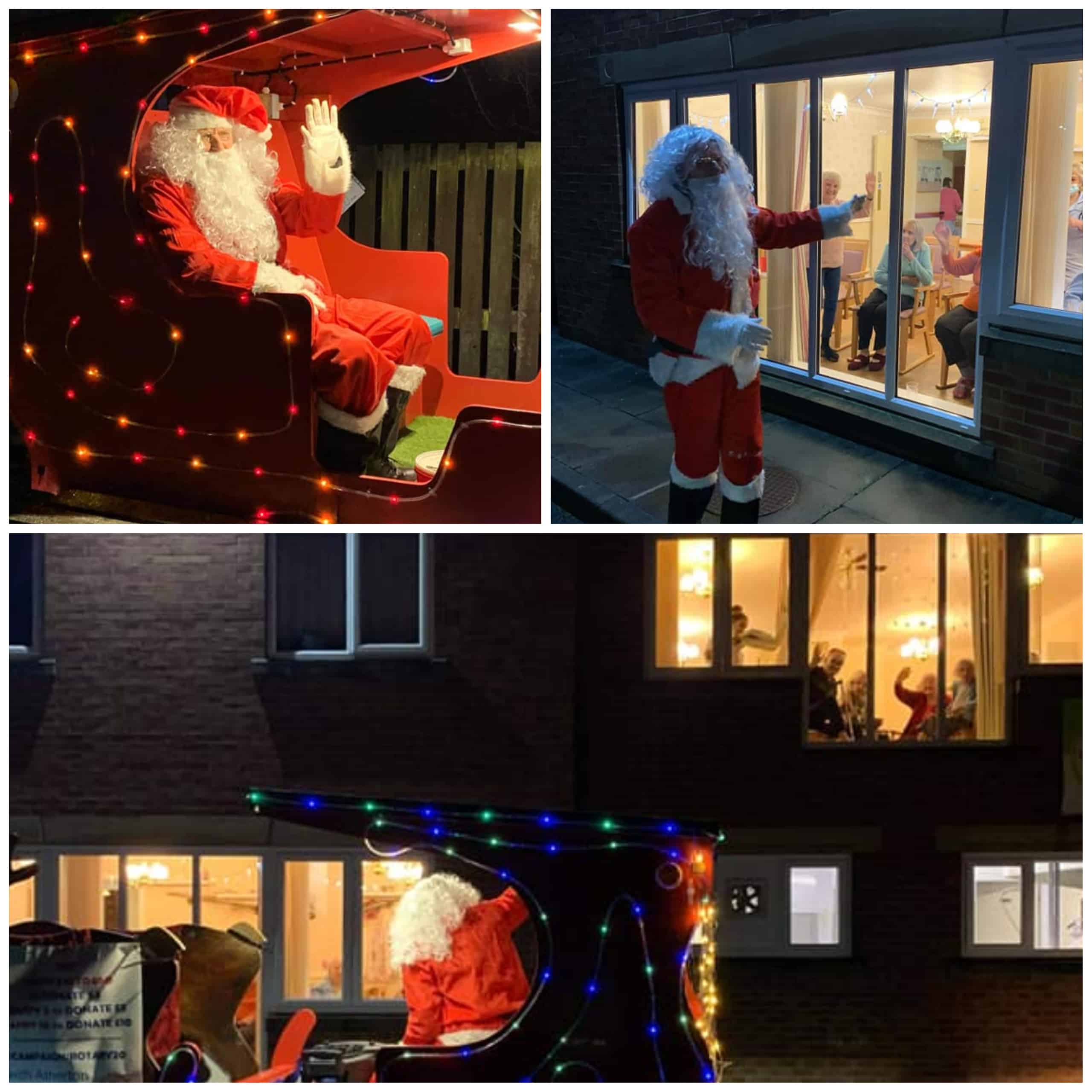 Chanters Care Home residents in Atherton wave to Father Christmas through their windows.