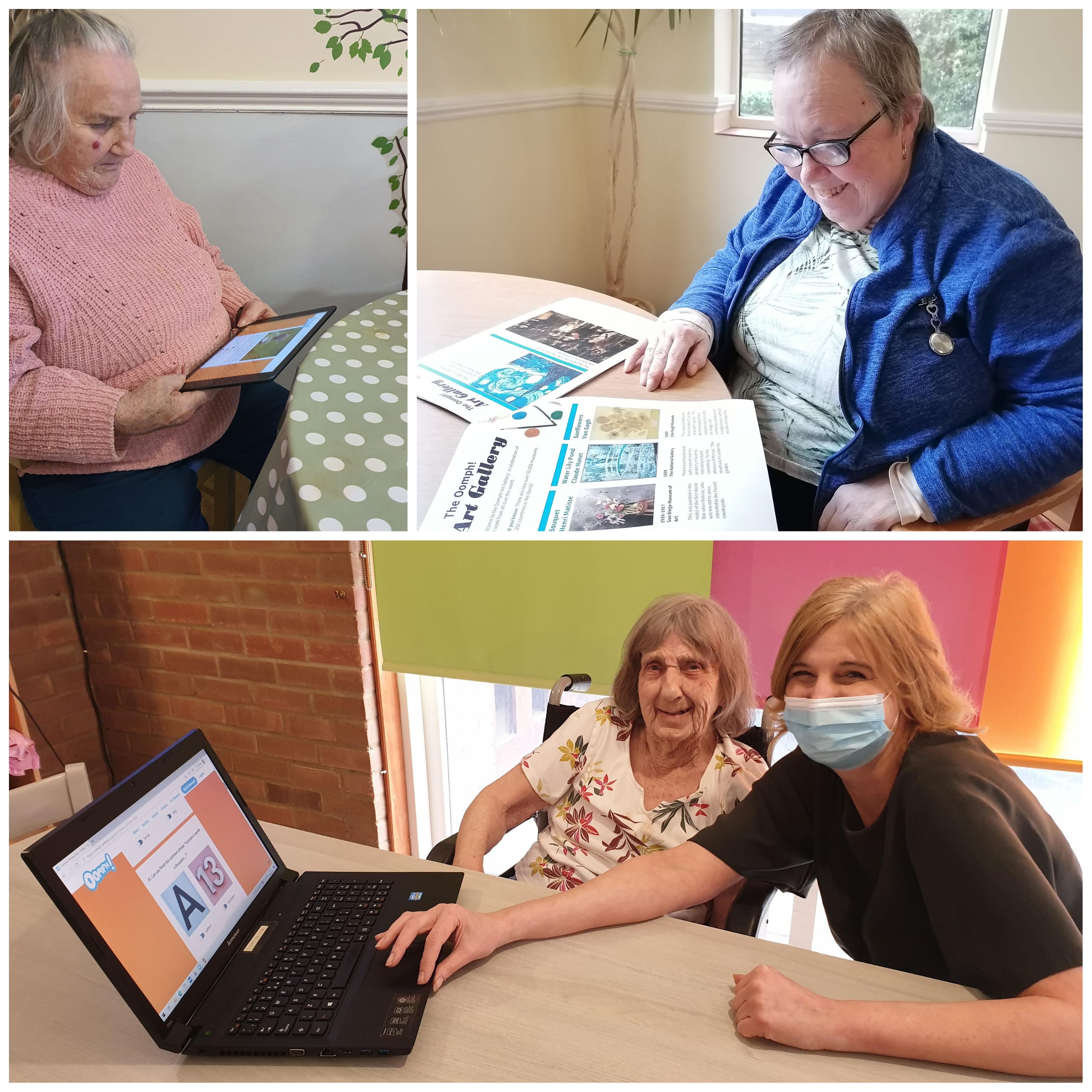 Residents at Larchwood Care Homes enjoying digital activities and resources from the Oomph On Demand wellbeing platform.