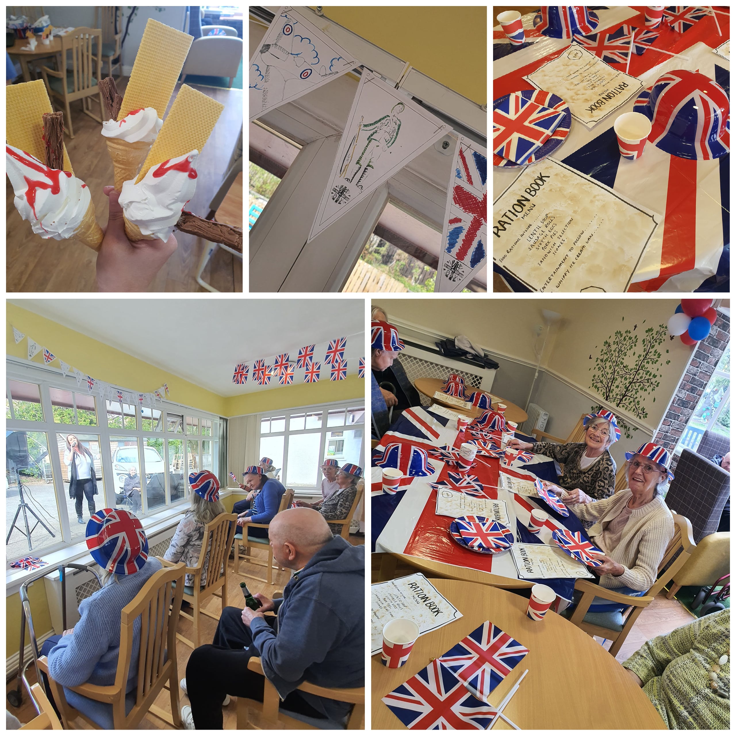 Hamilton care home residents enjoying a VE Day street party at Avonbridge Care Home with a socially-distanced singer and a visit from the ice cream van.