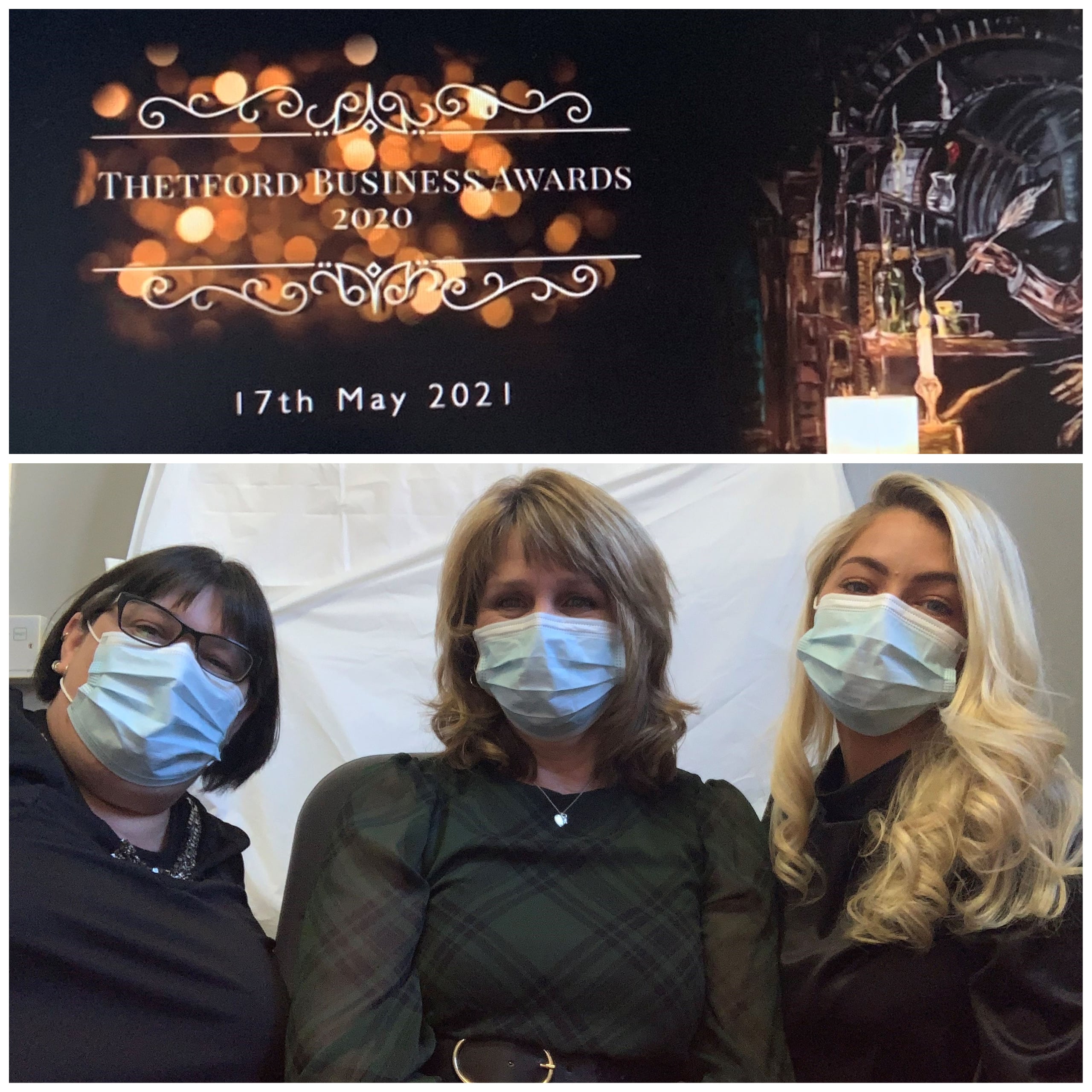 The team at Thetford care home Alexander Court attend the virtual Thetford Business Awards ceremony.